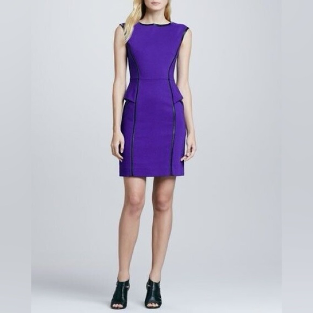 Milly Vibrant Purple Fitted Dress with leather trim